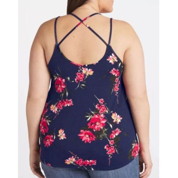 NWT Papermoon Women's Navy Floral Basima Back Detail Tank Top Size 1X - Picture 2 of 5